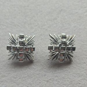 Coro Silvertone 60's Geometric Earrings 1" Clip Ons